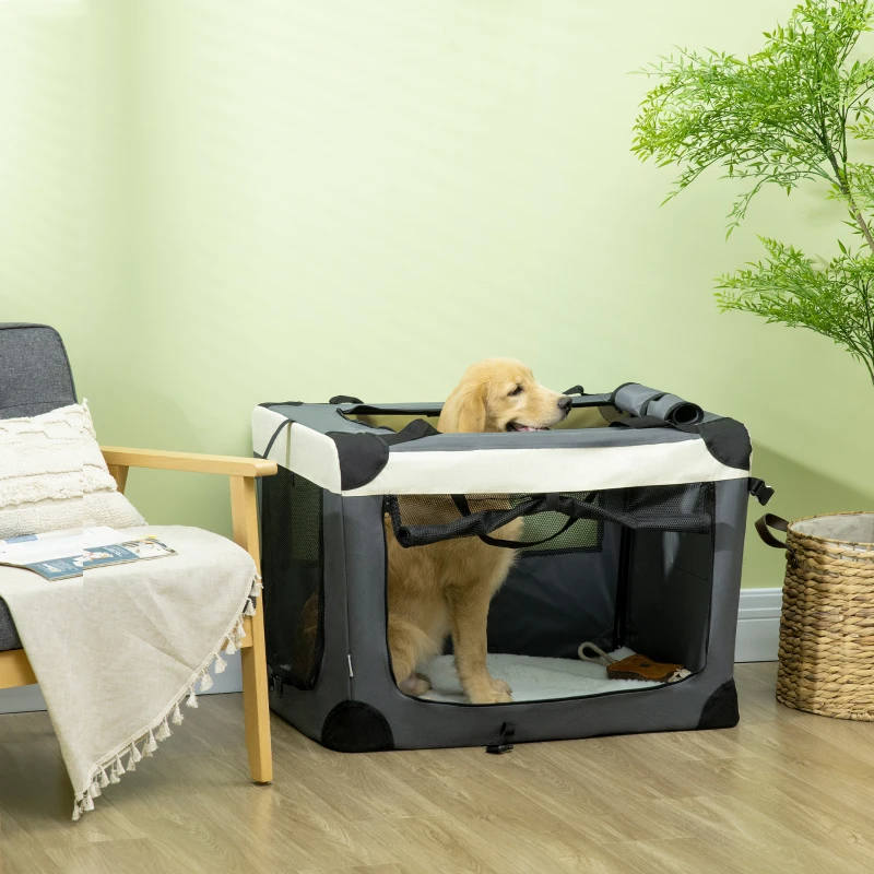 81cm Foldable Pet Carrier, with Cushion, for Medium Dogs – Grey - Image 2