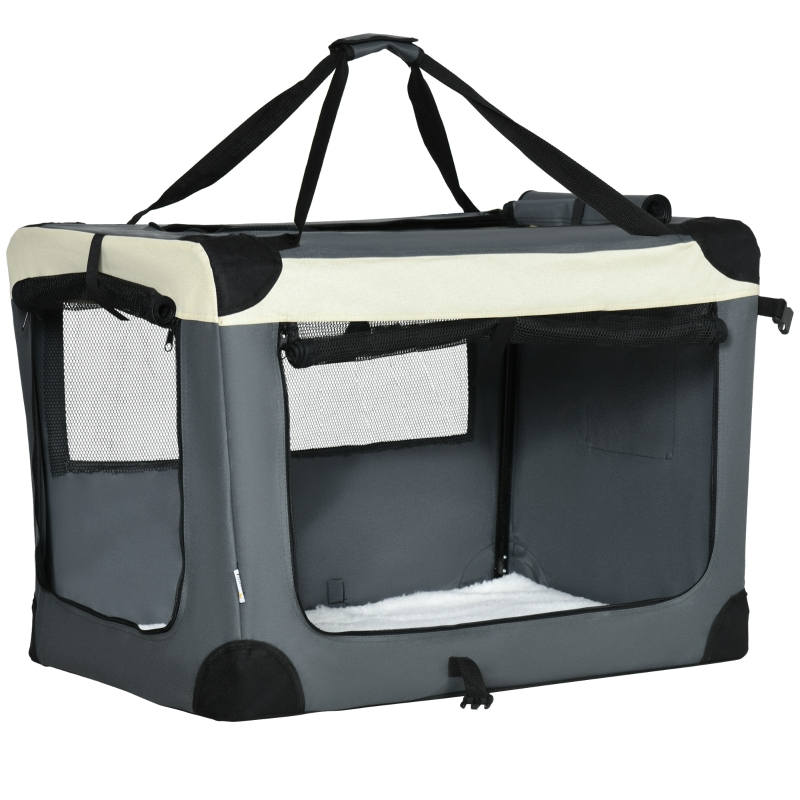 81cm Foldable Pet Carrier, with Cushion, for Medium Dogs – Grey