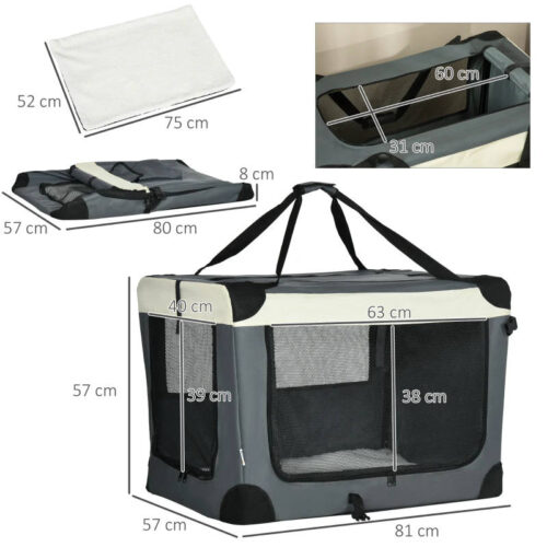 81cm Foldable Pet Carrier, with Cushion, for Medium Dogs – Grey - Image 3