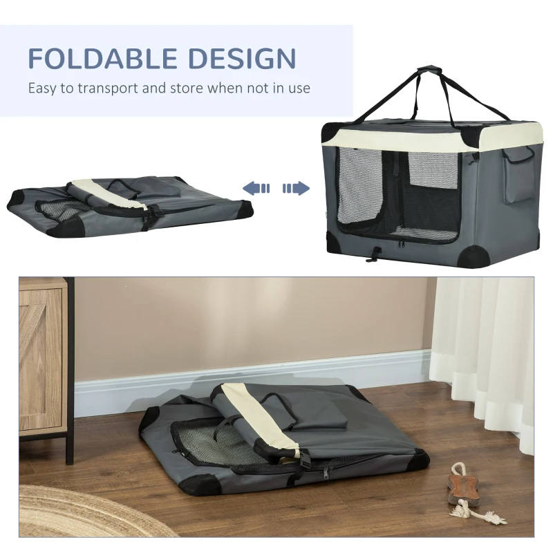 81cm Foldable Pet Carrier, with Cushion, for Medium Dogs – Grey - Image 5