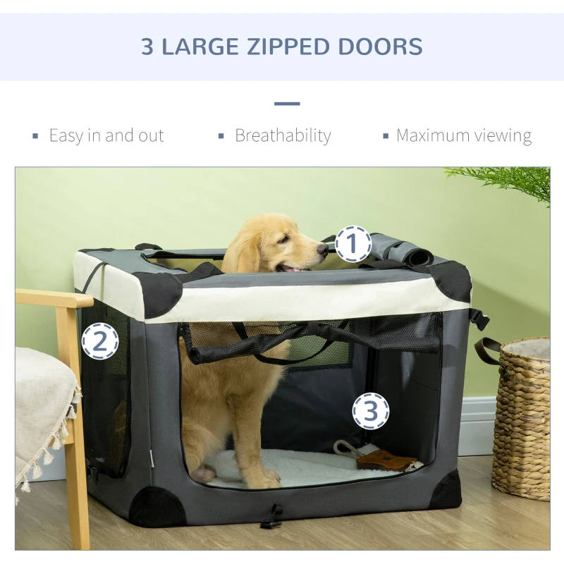 81cm Foldable Pet Carrier, with Cushion, for Medium Dogs – Grey - Image 6