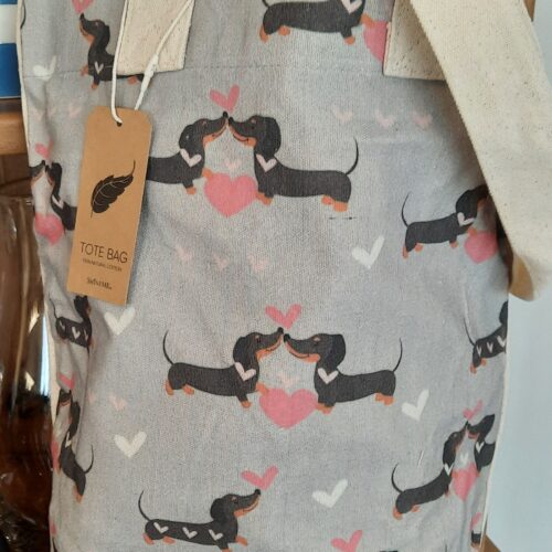 Dachshund Love Heart Cotton Tote Bag