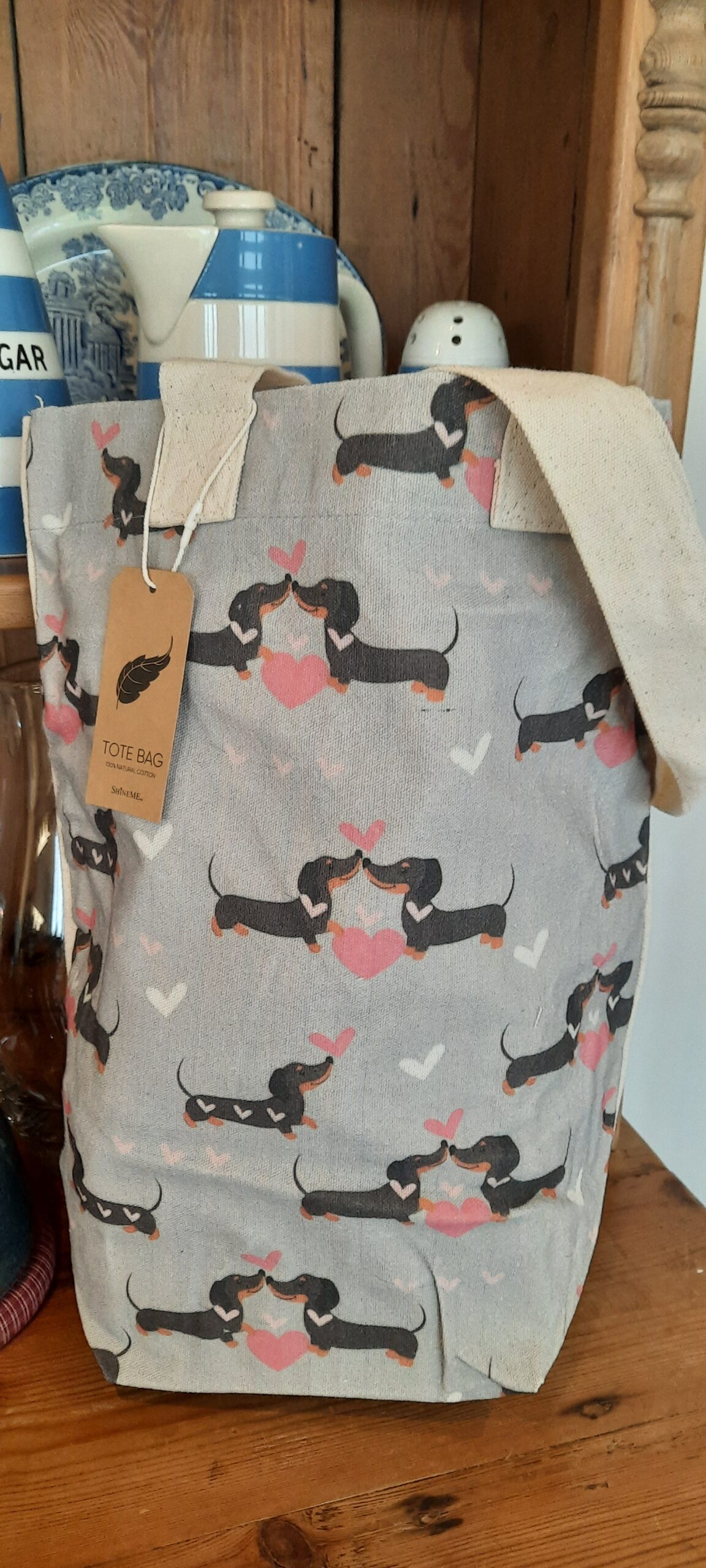 Dachshund Love Heart Cotton Tote Bag
