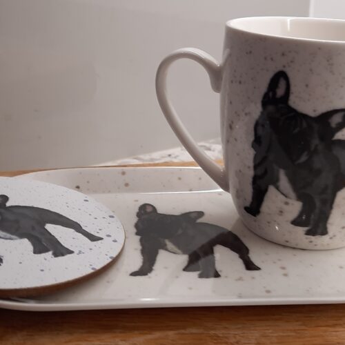 Waggy Tails French Bull Dog Mug, Tray & Coaster set - Image 3
