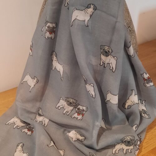 Pug Print Scarf - Pale Grey