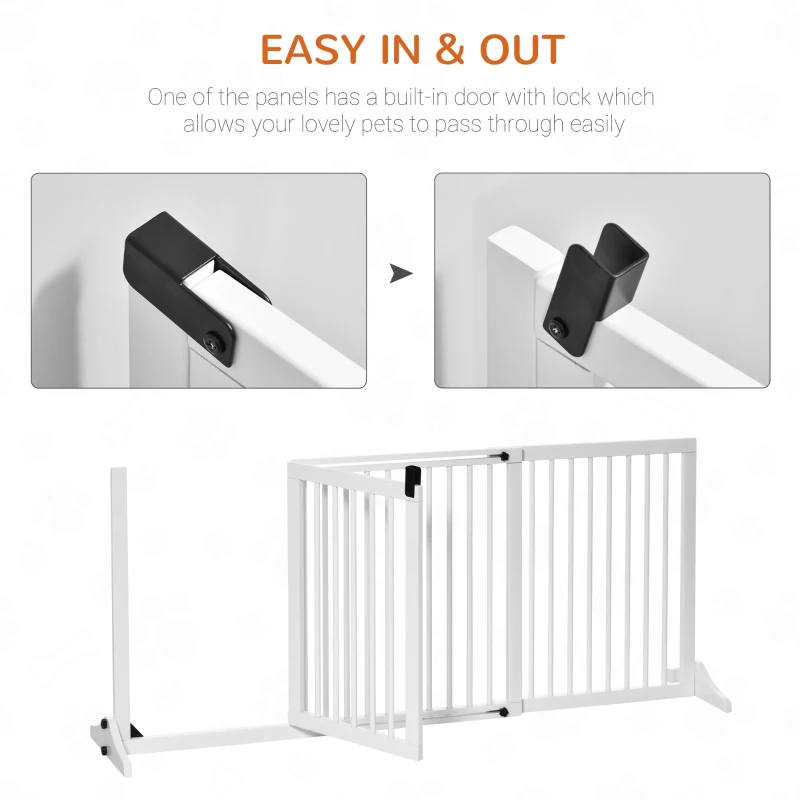 Freestanding, Length Adjustable Wooden Pet Gate. Lockable Door. 3 Panels in White - Image 2