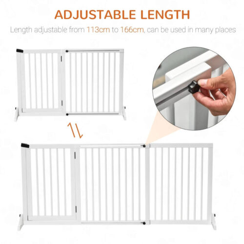Freestanding, Length Adjustable Wooden Pet Gate. Lockable Door. 3 Panels in White - Image 5