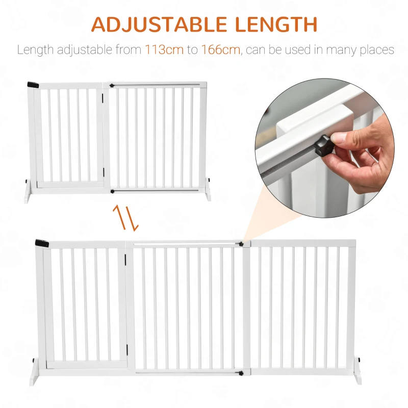 Freestanding, Length Adjustable Wooden Pet Gate. Lockable Door. 3 Panels in White - Image 5