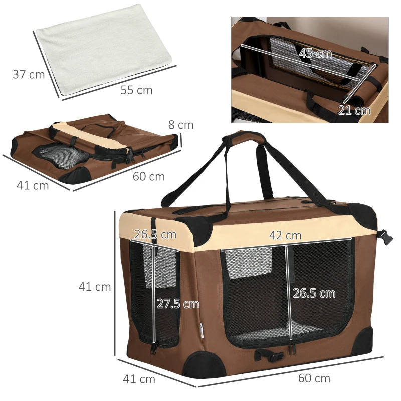 60cm Foldable Dog Carrier – Miniature Dogs - Brown - Image 3