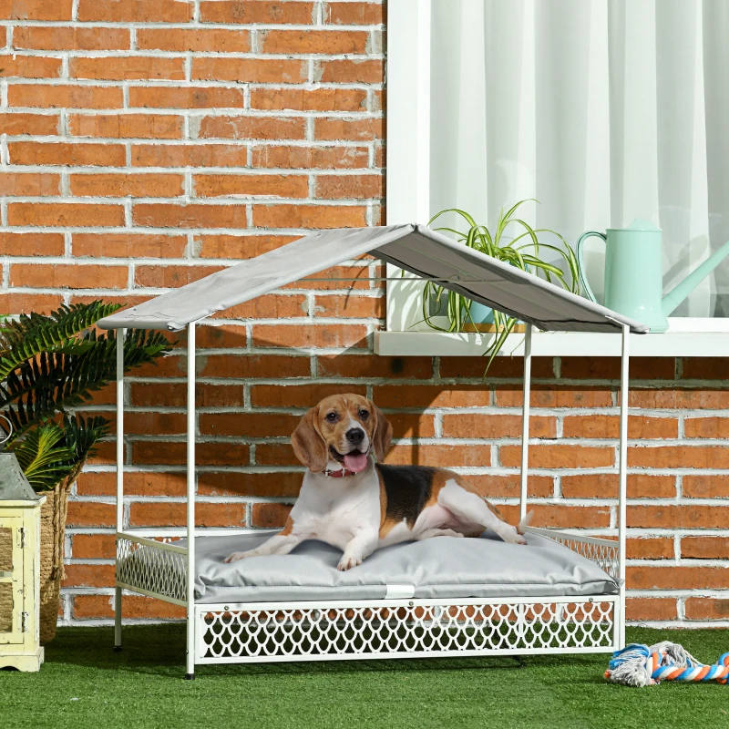 PawHut Steel Frame Dog Bed, Water-Resistant Canopy and Cushion. Medium Dogs