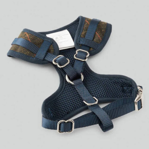 Hugo & Hudson Dark Green Checked Herringbone Tweed Dog Harness - Image 3