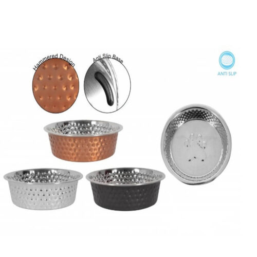 Hammered Stainless Steel Dog Bowl - 1600ml SILVER