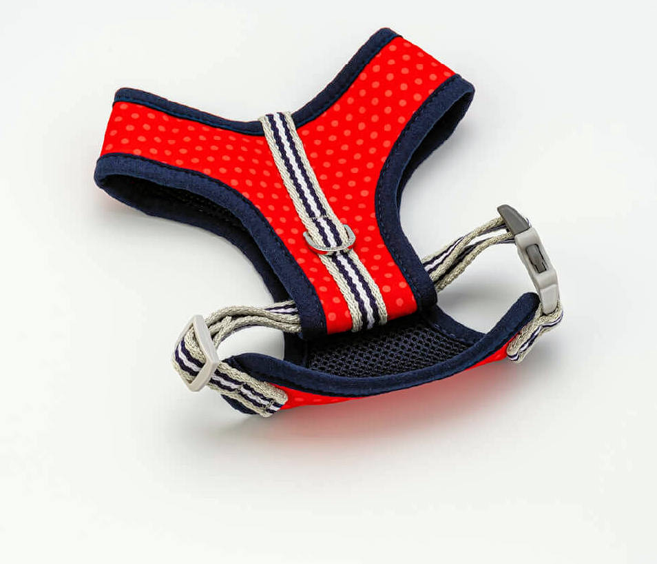 Fabric Dog Harness - Red and Coral Polka Dot - by Hugo & Hudson