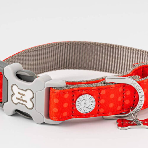 Fabric Dog Collar - Red and Coral Polka Dot - By Hugo & Hudson