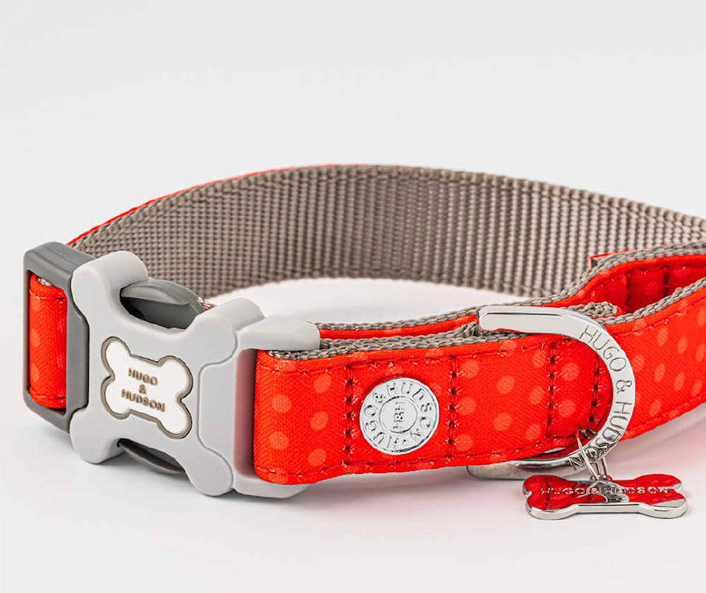 Fabric Dog Collar - Red and Coral Polka Dot - By Hugo & Hudson