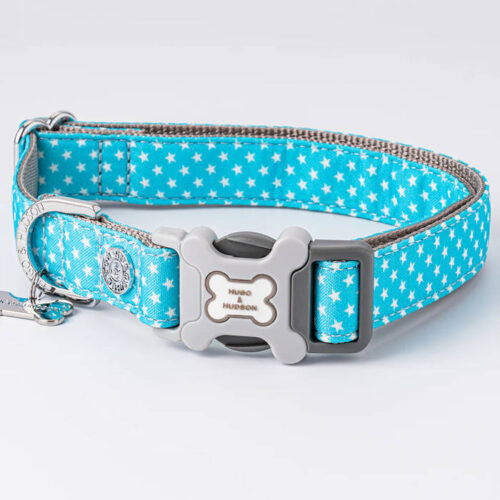 Fabric Dog Collar - Turquoise Star - By Hugo & Hudson - Image 3