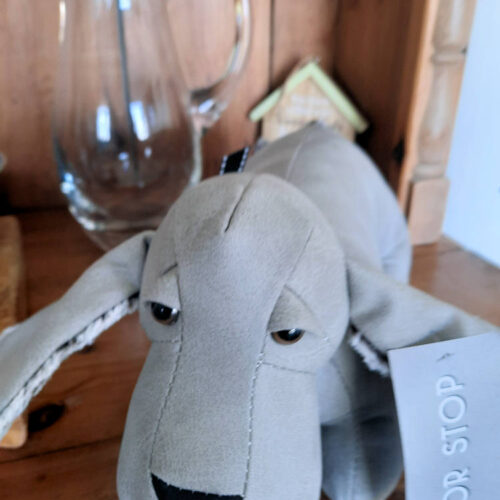 Dachshund Faux Fur Door Stop Novelty Sausage Dog Shape Grey Doorstop - Image 4