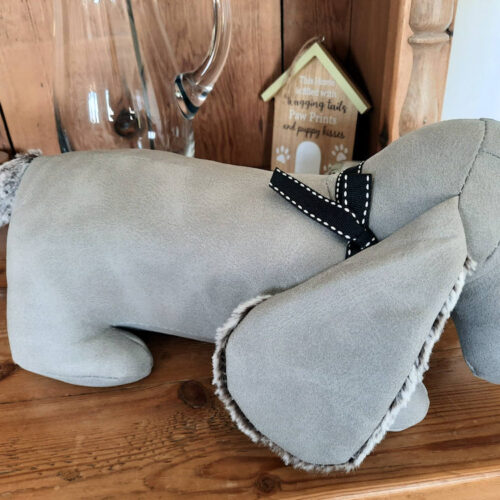 Dachshund Faux Fur Door Stop Novelty Sausage Dog Shape Grey Doorstop - Image 3