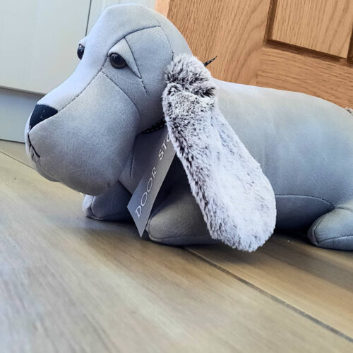 Dachshund Faux Fur Door Stop Novelty Sausage Dog Shape Grey Doorstop - Image 5