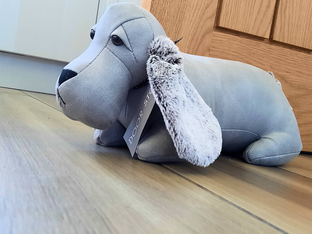Dachshund Faux Fur Door Stop Novelty Sausage Dog Shape Grey Doorstop - Image 5