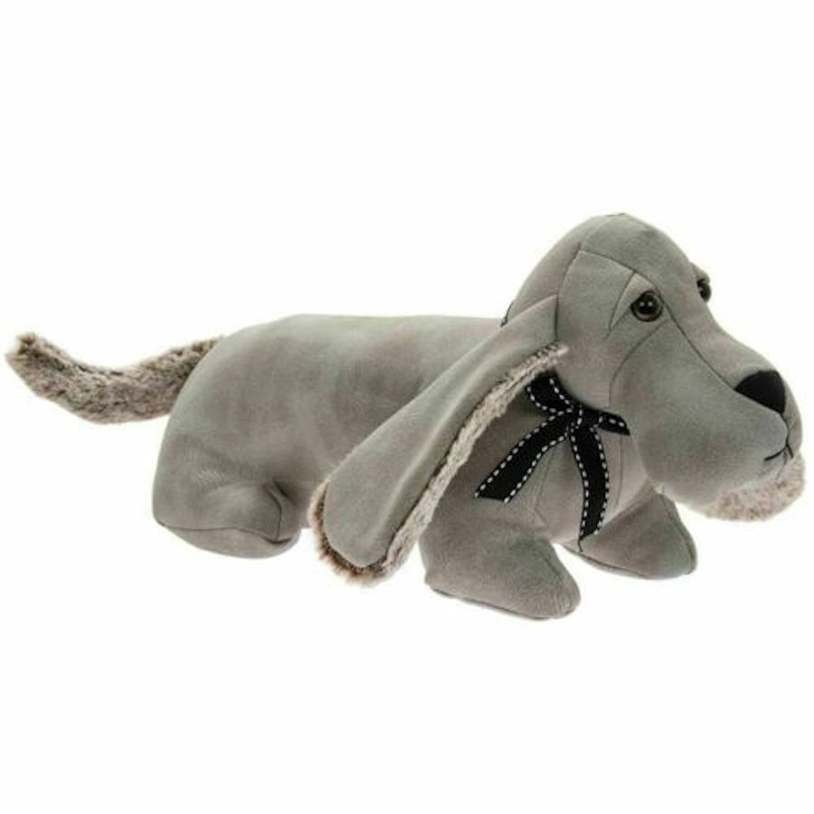 Dachshund Faux Fur Door Stop Novelty Sausage Dog Shape Grey Doorstop
