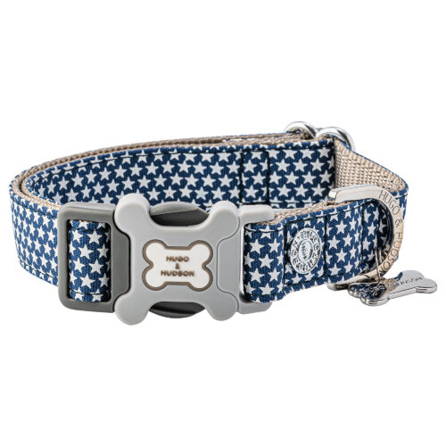 Fabric Dog Collar - Navy Star by Hugo and Hudson