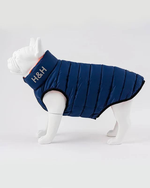 Hugo and Hudson Reversible Dog Puffer Jacket Orange and Navy - Image 4