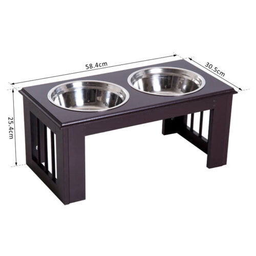 PawHut Stainless Steel Raised Dog Feeding Bowls with Stand. Small/Medium Dogs. BROWN - Image 3
