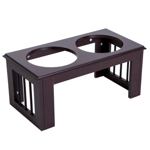 PawHut Stainless Steel Raised Dog Feeding Bowls with Stand. Small/Medium Dogs. BROWN - Image 5