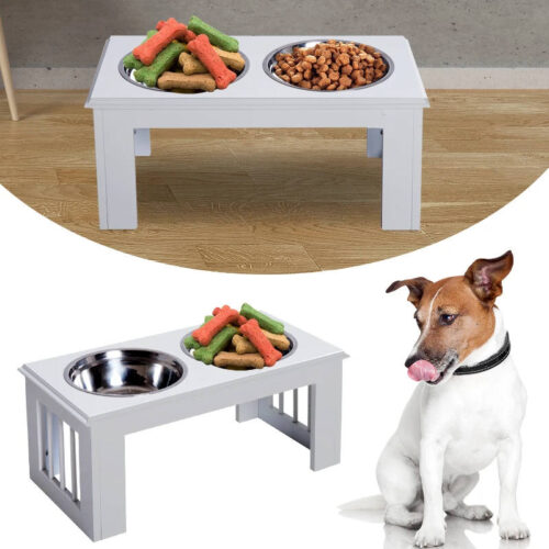 Alternative view of PawHut Stainless Steel Raised Dog Feeding Bowls with Stand. Small/Medium Dogs - WHITE