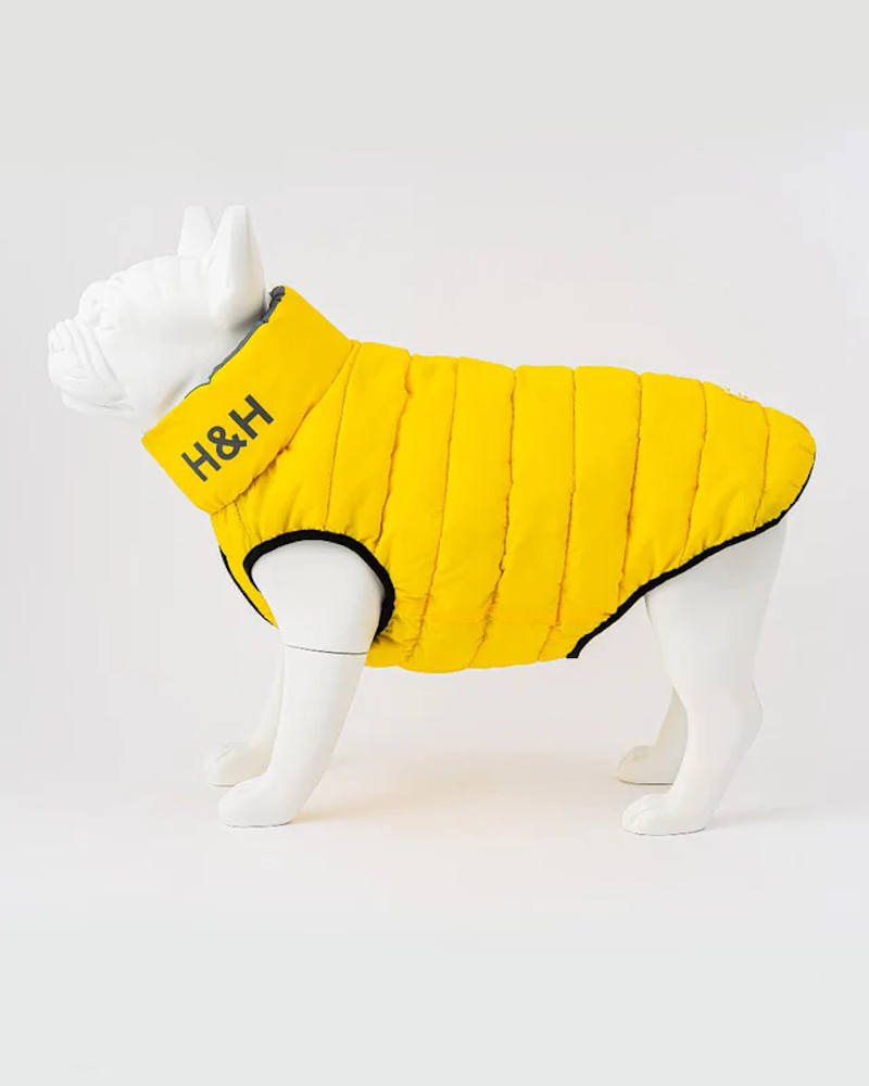 Hugo and Hudson - Reversible Dog Puffer Jacket - Yellow and Grey