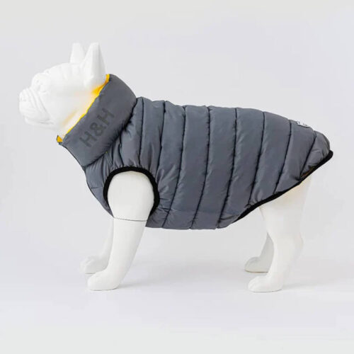 Hugo and Hudson - Reversible Dog Puffer Jacket - Yellow and Grey - Image 4