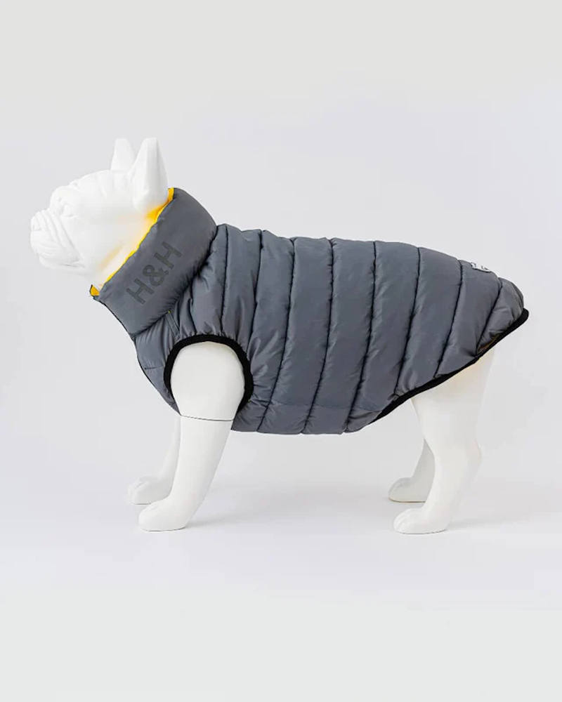 Hugo and Hudson - Reversible Dog Puffer Jacket - Yellow and Grey - Image 4