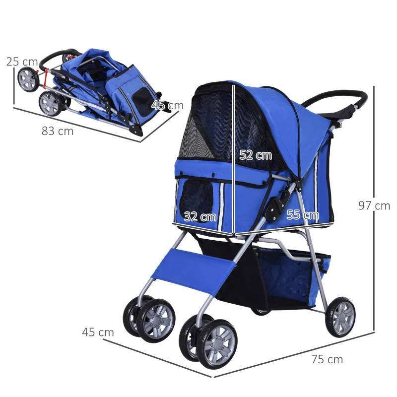 Pet Stroller for Small Miniature Dogs. Blue - Image 3