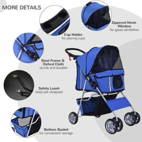 Pet Stroller for Small Miniature Dogs. Blue - Image 6
