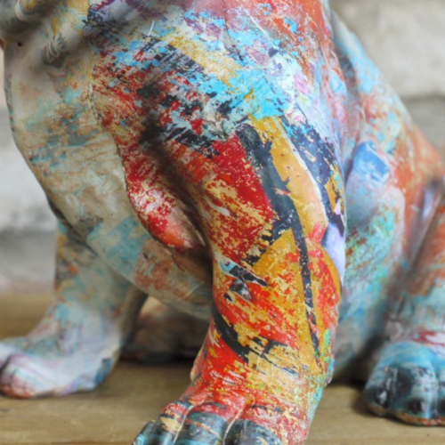 Distressed Decoupage Style Bulldog Figurine - Image 5
