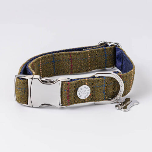 Hugo & Hudson - Tweed Dog Collar - Dark Green Checked - Image 3
