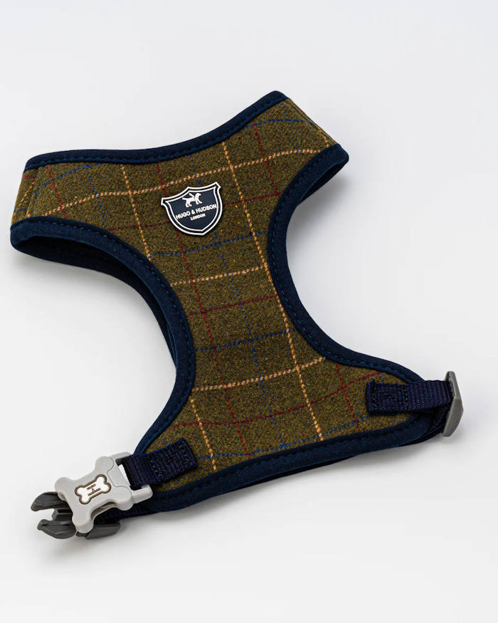 Hugo Hudson - Tweed Dog Harness - Dark Green Checked