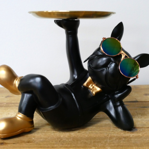 Black Laying Dog with Tray & Sunglasses - Image 3