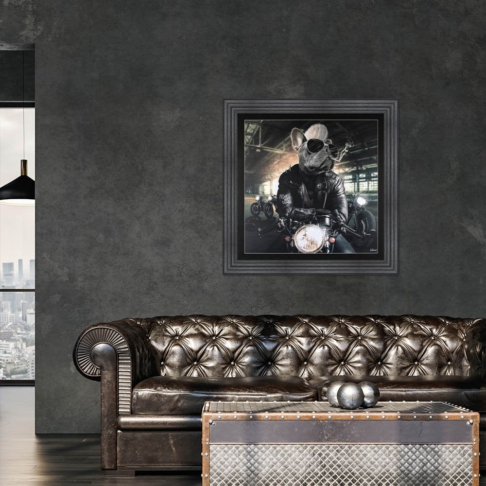 Motorbike Frenchie Framed Artwork