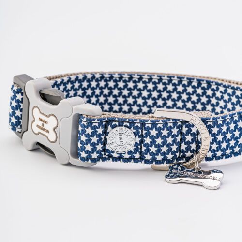 Alternative view of Fabric Dog Collar - Navy Star by Hugo and Hudson
