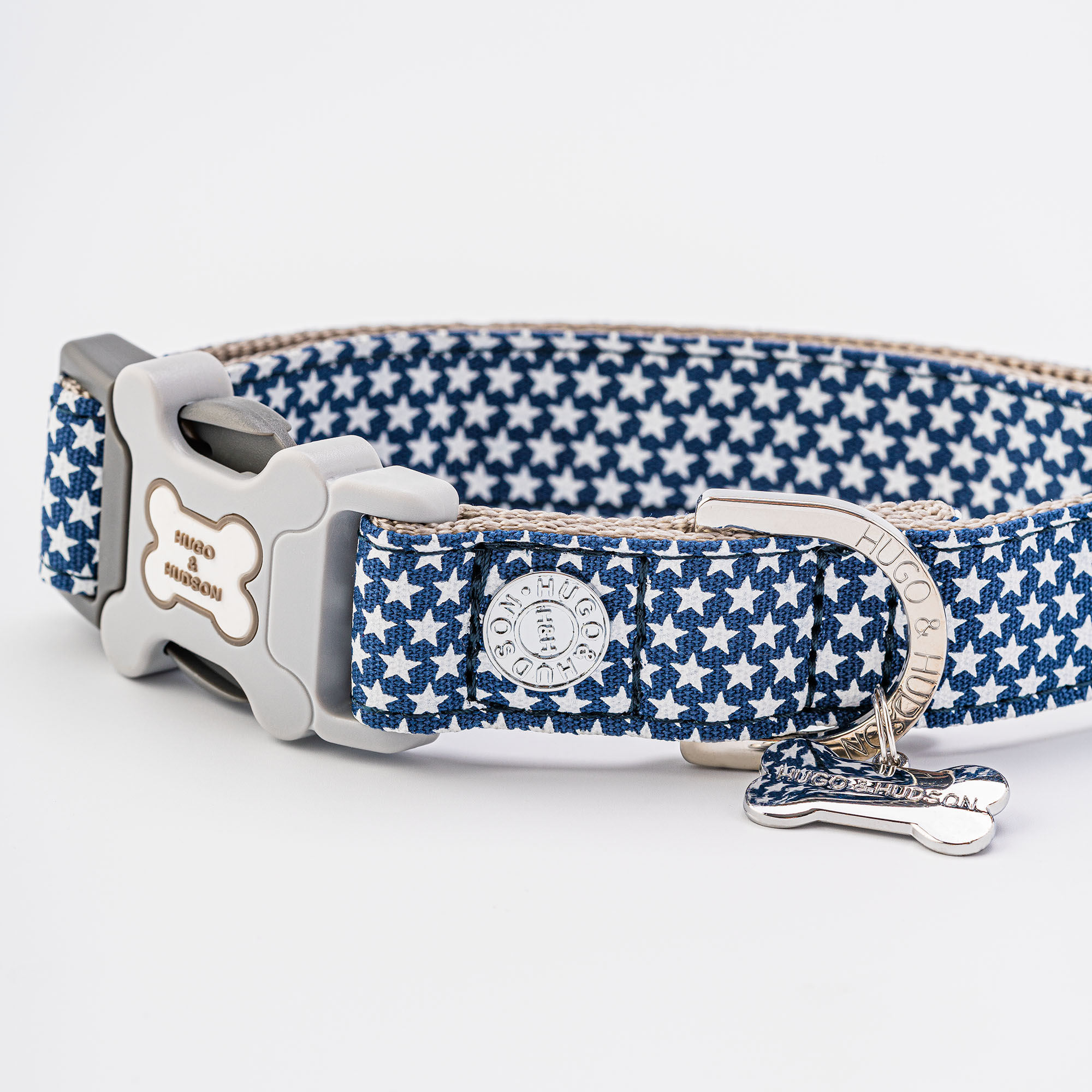 Fabric Dog Collar - Navy Star by Hugo and Hudson - Image 2