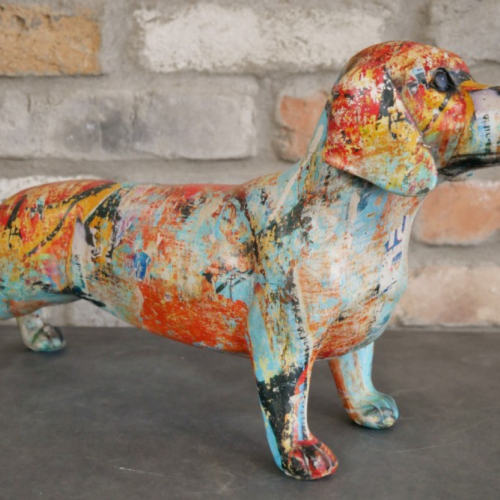 Alternative view of Small Distressed Decoupage Style Dachshund Figurine