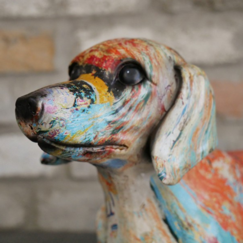 Small Distressed Decoupage Style Dachshund Figurine - Image 3