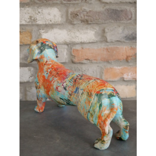 Small Distressed Decoupage Style Dachshund Figurine - Image 5