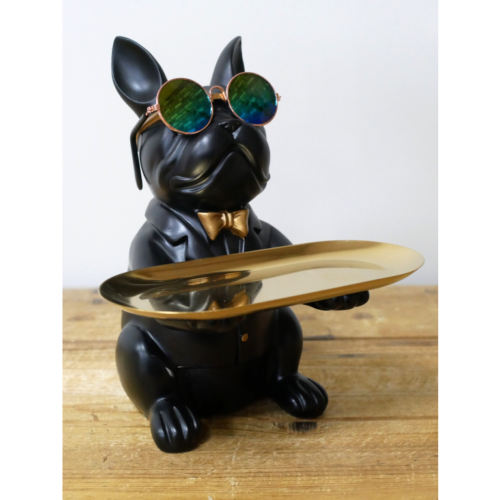 Black Sitting Dog with Tray & Sunglasses - Image 3