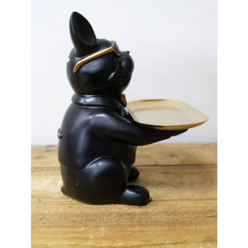 Black Sitting Dog with Tray & Sunglasses - Image 4