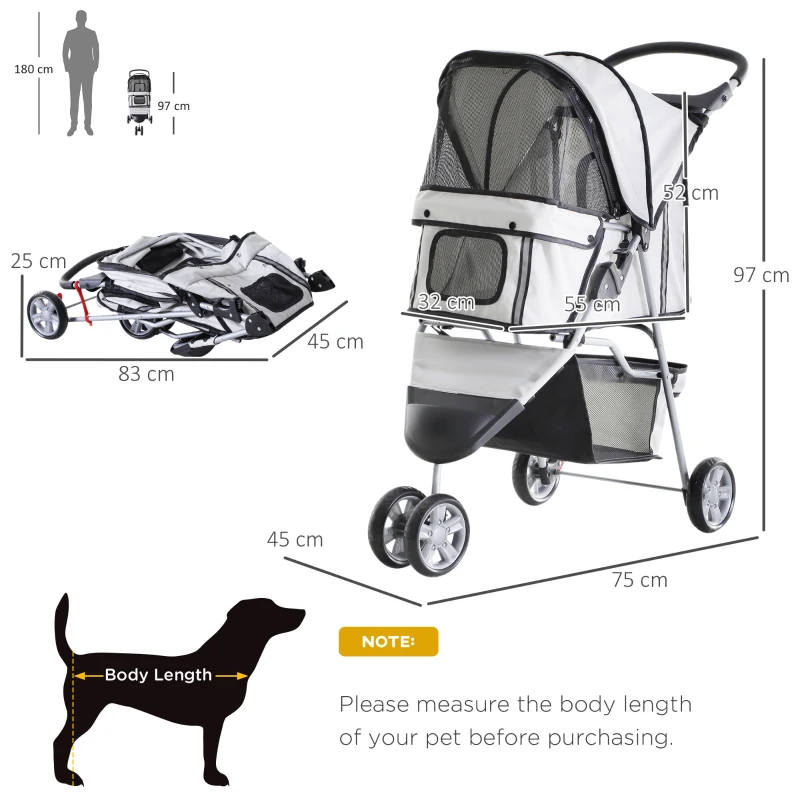 Dogs Stroller, Pushchair in Oxford Cloth- Grey - Image 4