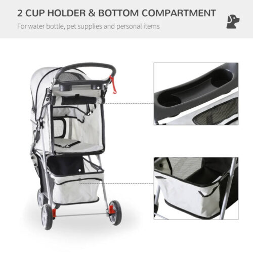 Dogs Stroller, Pushchair in Oxford Cloth- Grey - Image 3