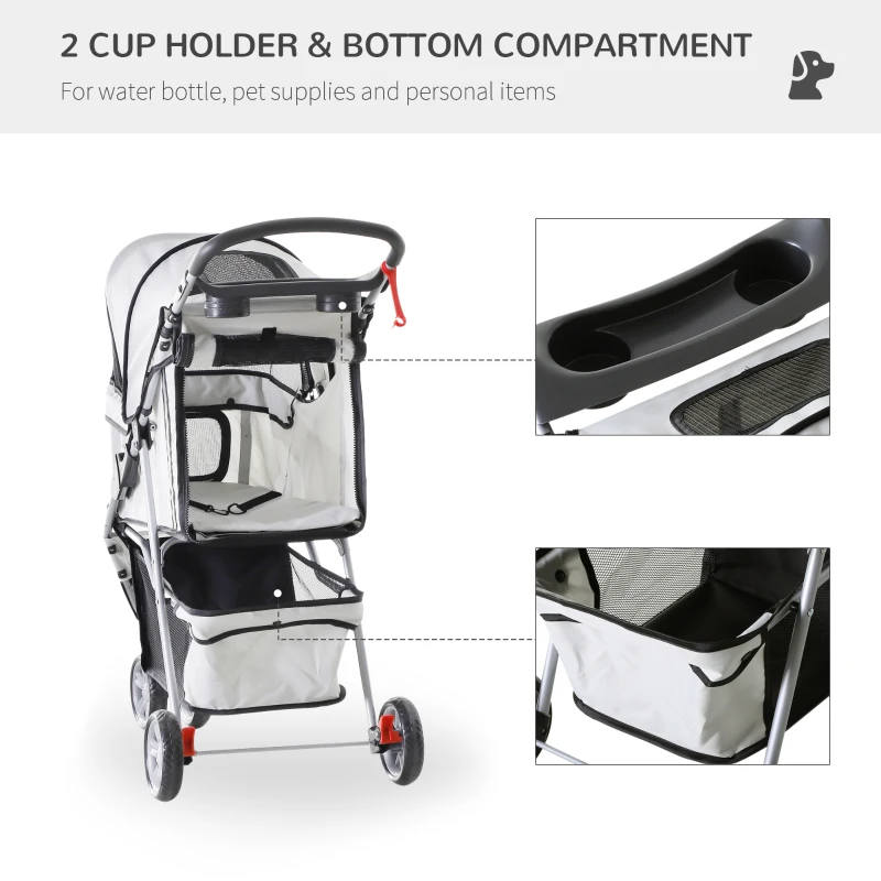 Dogs Stroller, Pushchair in Oxford Cloth- Grey - Image 3